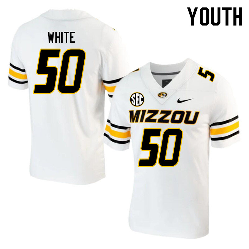 Youth #50 Hyrin White Missouri Tigers College 2023 Football Stitched Jerseys Sale-White